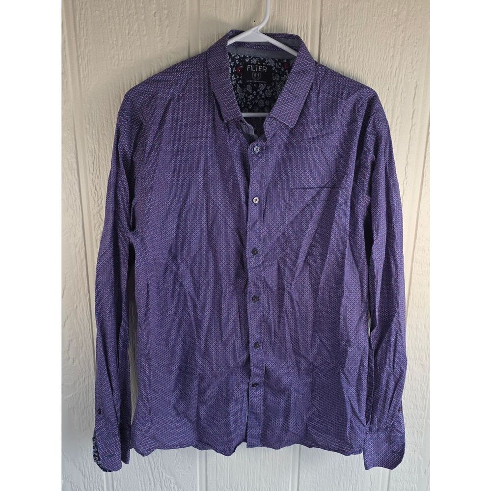 FILTER Men’s Purple Printed Button-Down Shirt, Size XL